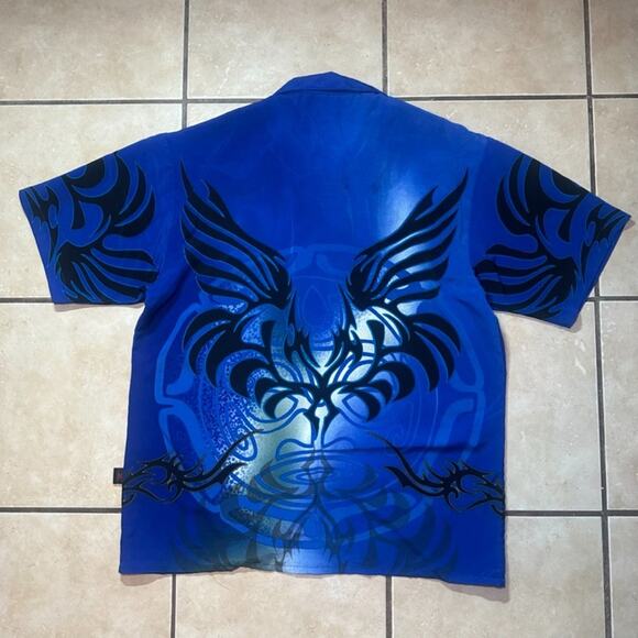 Vintage Dragonfly DF Clothing Blue Button Down Shirt Mens Large Y2K Tribal - Picture 6 of 6